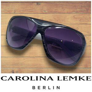 NEW Carolina Lemke Black Stripe Acrylic Shield Sunglasses Oversized CL1058 NWT